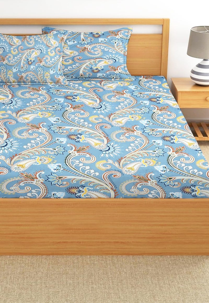STARNSTYLE ستارنسستايل ملاءة سرير مطاطية مع 2 غطاء وسادة - حجم كينغ، تصميم زهور، 144 TC قطن مصري - Image 3